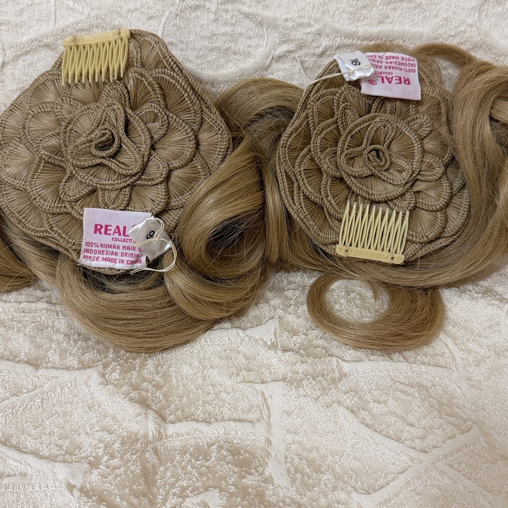 Real Wig Hair extensions Human Hair 2 piece Blond - Picture 4 of 7